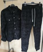 Compleu Casual Din Material Tip Catifea Reiată,Negru